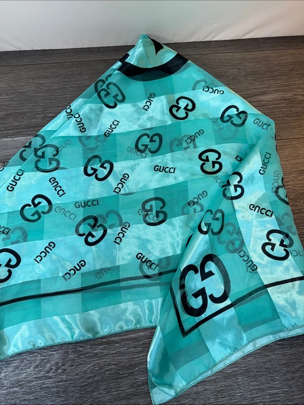 GG Turquoise Logo Silk scarf 40”x39”